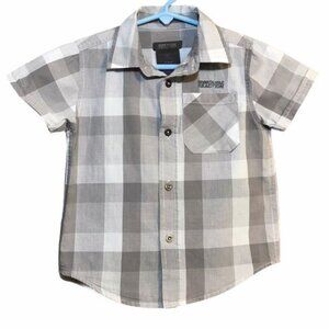 Kenneth Cole Reaction Toddler Boys Gray White Plaid Shirt Size 3T Casual Classic